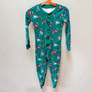 Mini Boden Kids Festive Reindeer Print Green Button-Up Pajamas‎ Size 4Y 104cm